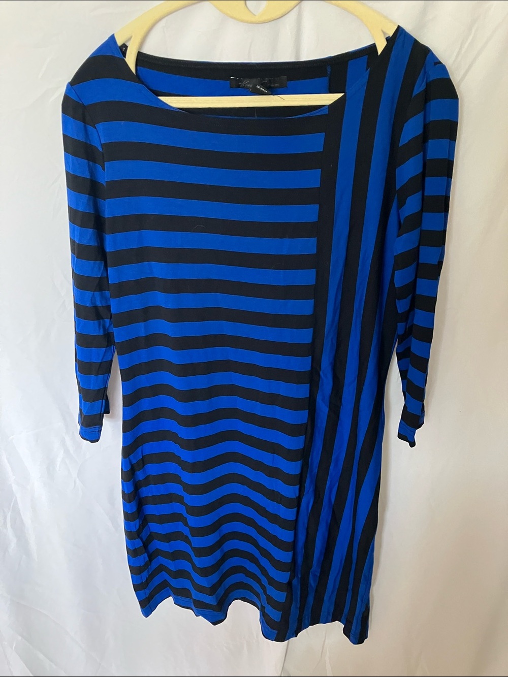 Kenneth Cole: Blue & Black Striped Women's Dress - Classic Boatneck